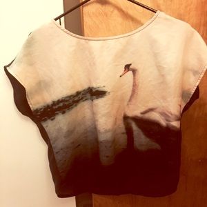 H&M swan print flowy crop top